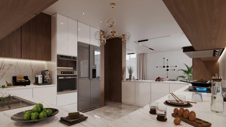 Fitted kitchen interior of an Al Alyaa apartment