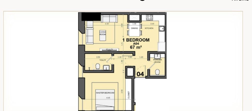 Floor plan, Masar Corner 1 bedroom 67 sqm apartment for sale in Makkah