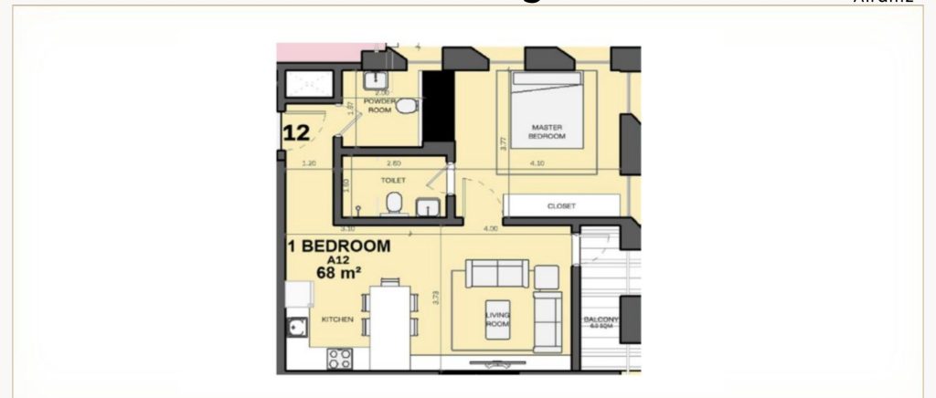 Floor plan, Masar Corner 1 bedroom 74 sqm apartment for sale in Makkah
