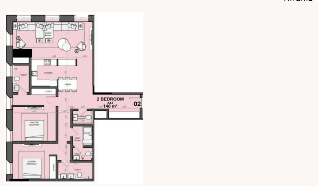 Floor plan, Masar Corner &mdash; 2 Bedroom Apartment &mdash; for sale in Makkah