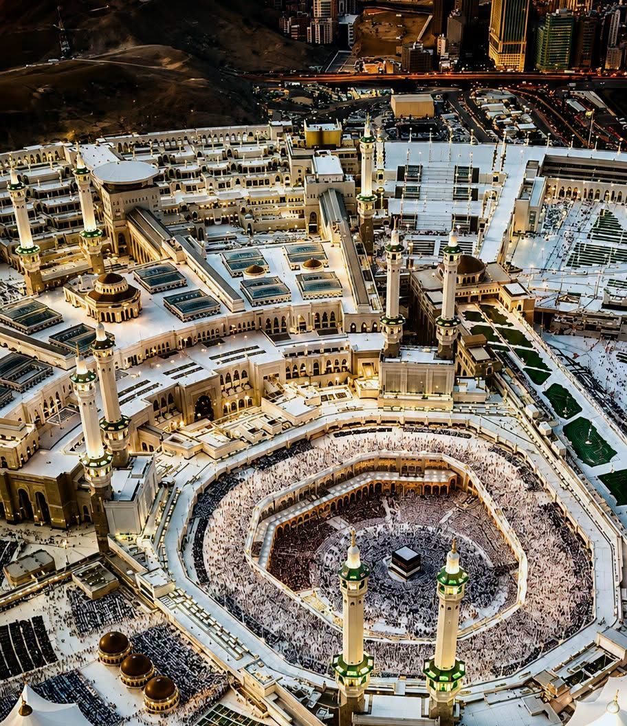 Aerial view of al-Masjid al-Haram in Makkah at night, as Saudi Arabia opens foreign property ownership
