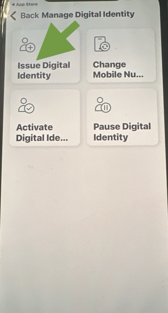 Issue Digital Identity, then complete the registration form