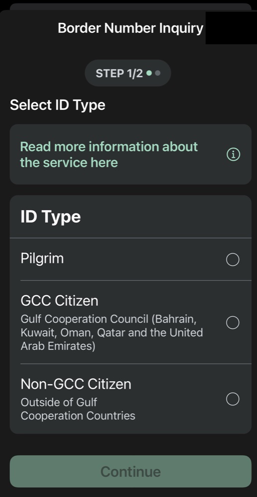 Step 1 of the enquiry: select your ID type