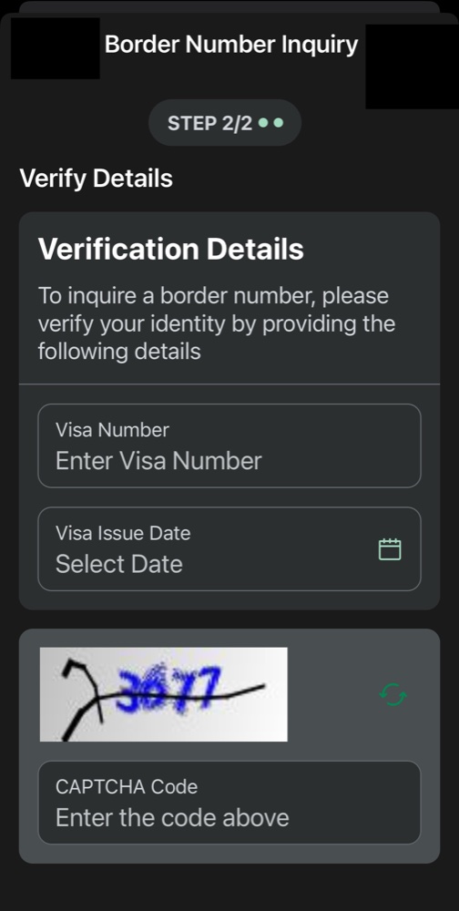 Step 2: verify your visa number and issue date
