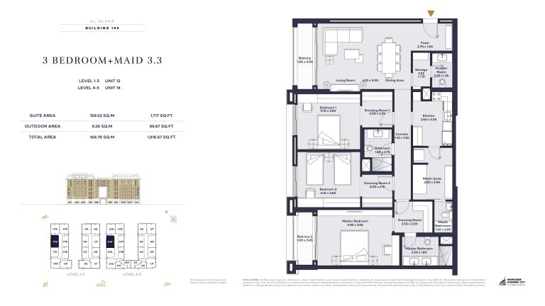 Floor plan — 3 Bed + Maid, Model 3.3, Al Alyaa