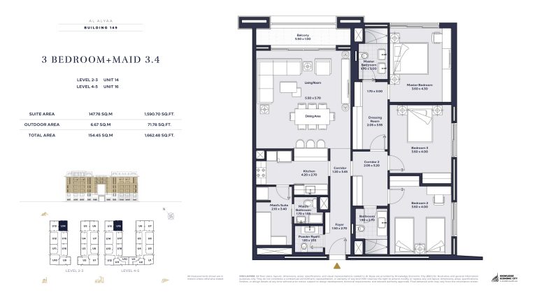 Floor plan — 3 Bed + Maid, Model 3.4, Al Alyaa