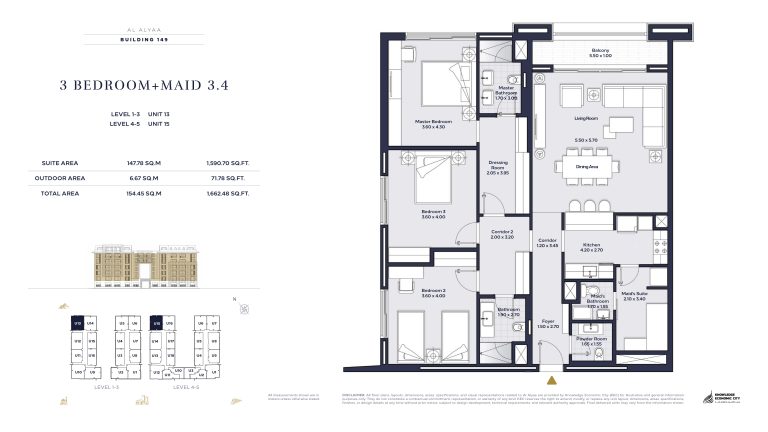 Floor plan — 3 Bed + Maid, Model 3.4, Al Alyaa