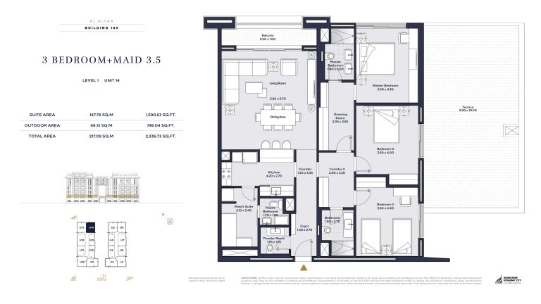 Floor plan — 3 Bed + Maid, Model 3.5, Al Alyaa