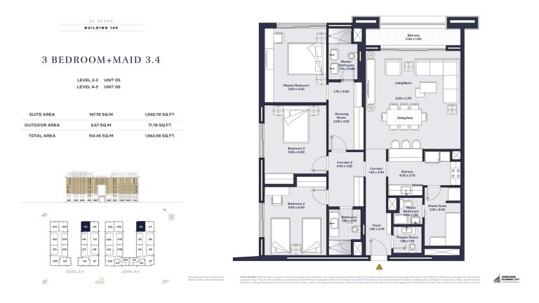 Floor plan — 3 Bed + Maid, Model 3.4, Al Alyaa