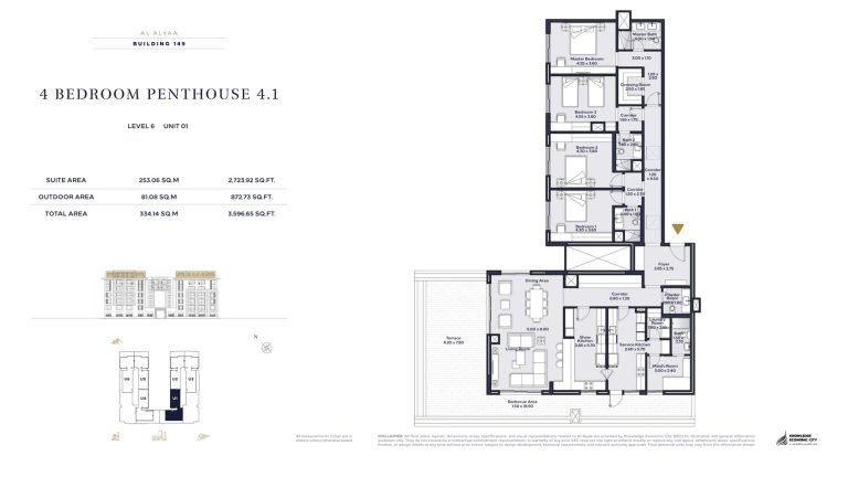 Floor plan — 4 Bed Penthouse, Model 4.1, Al Alyaa