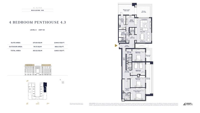 Floor plan — 4 Bed Penthouse, Model 4.3, Al Alyaa