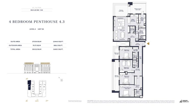 Floor plan — 4 Bed Penthouse, Model 4.3, Al Alyaa