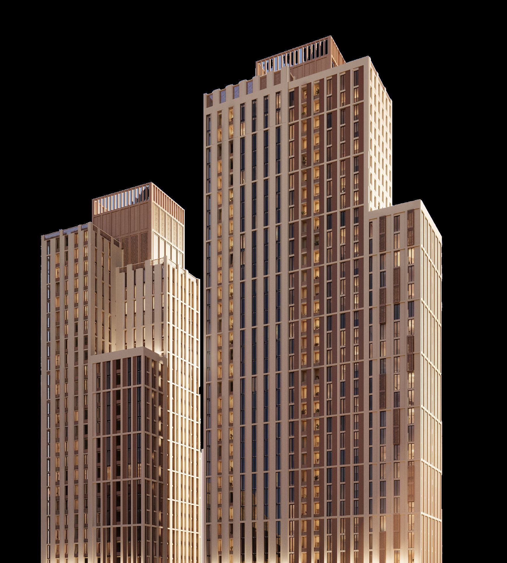 Masar Corner tall and short residential towers render