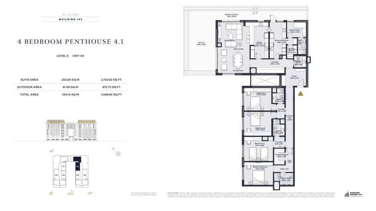 Floor plan — 4 Bed Penthouse, Model 4.1, Al Alyaa