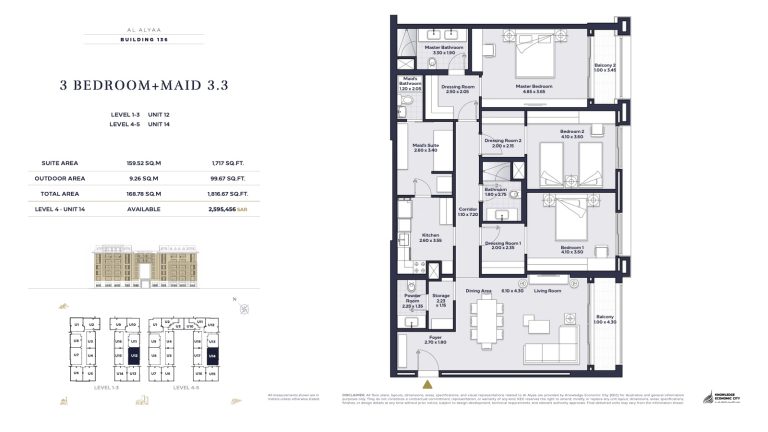 Floor plan — 3 Bed + Maid, Model 3.3, Al Alyaa